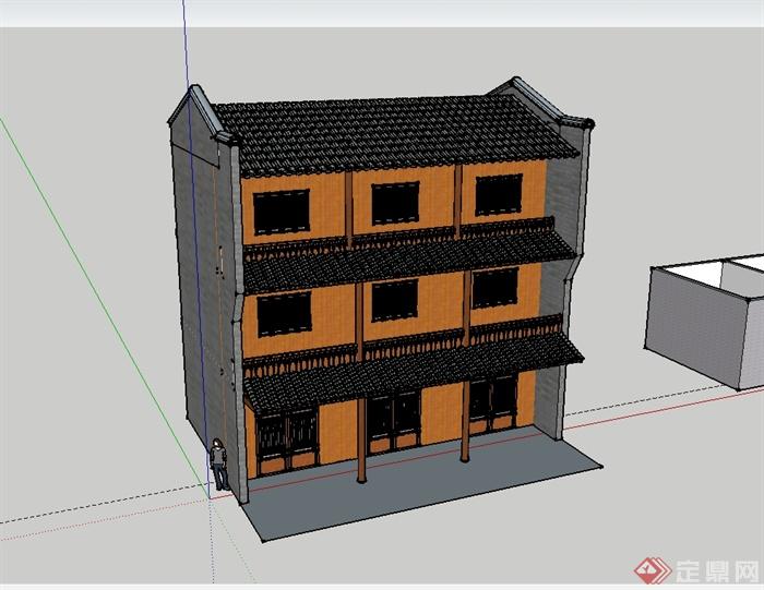 现代中式风格三种改造房住宅建筑su模型(1)