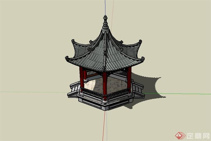 古典中式风格详细的凤凰亭设计su模型(2)