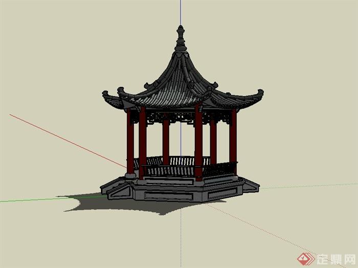 古典中式风格详细的凤凰亭设计su模型(3)