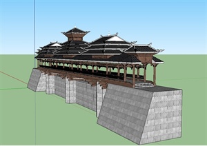 古典中式风格侗族特色风雨桥设计SU(草图大师)模型