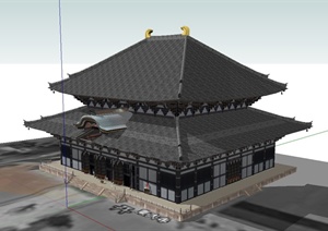 日式风格东大寺建筑楼设计SU(草图大师)模型