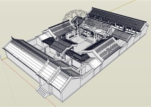 某古典中式风格民居四合院建筑设计SU(草图大师)模型