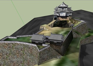 日式风格備中松山城旅游建筑SU(草图大师)模型
