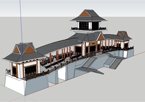 古典中式风格独特造型的酒楼建筑设计SU(草图大师)模型