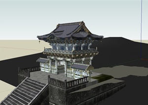 古典中式风格旅游景区建筑门楼设计SU(草图大师)模型