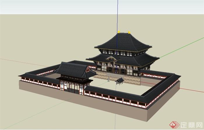 古典中式风格详细的寺庙庙宇建筑su模型(2)
