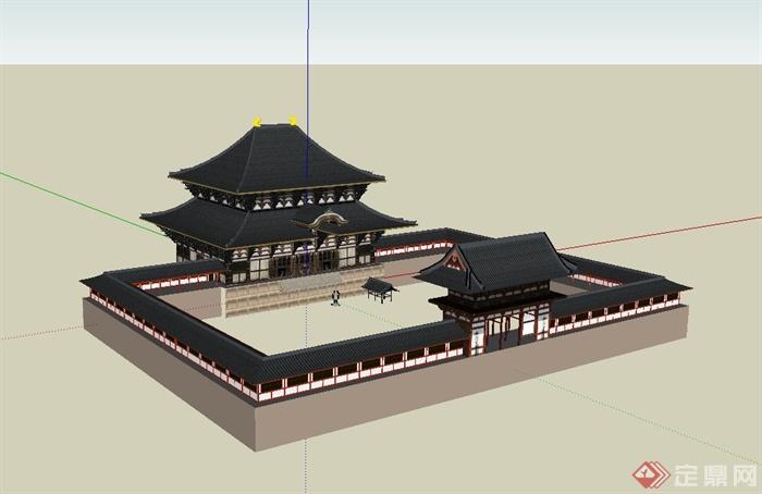 古典中式风格详细的寺庙庙宇建筑su模型(1)