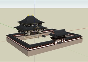 古典中式风格详细的寺庙庙宇建筑SU(草图大师)模型