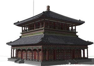 古典中式风格详细的茶楼设计SU(草图大师)模型