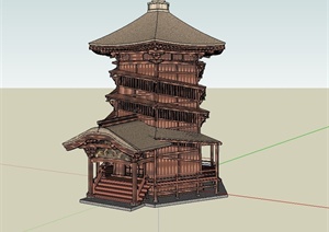 古典中式风格详细精致的塔楼设计SU(草图大师)模型