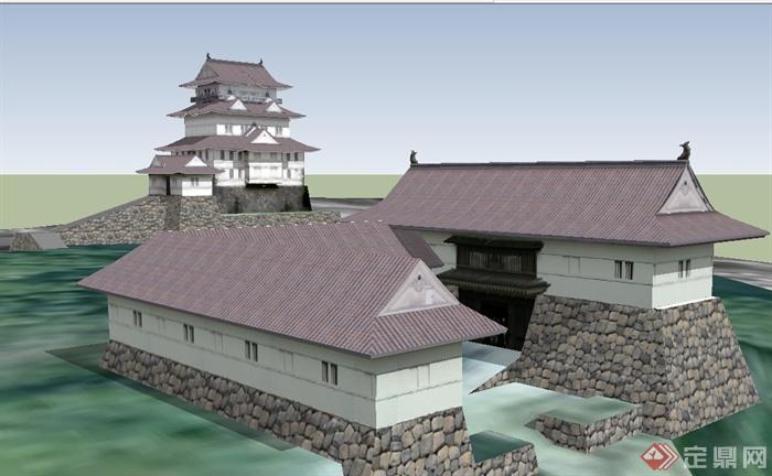 古典中式风格详细的多层居住建筑su模型(1)