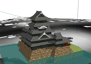 古典中式风格详细的多层旅游景区建筑SU(草图大师)模型