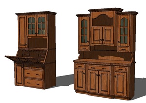 两款中式风格储物柜素材SU(草图大师)模型