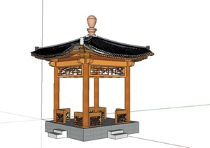 古典中式风格完整的四角亭设计SU(草图大师)模型