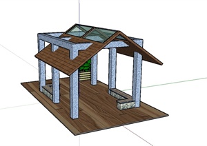 现代风格详细的景观亭SU(草图大师)模型