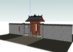 现代中式风格围墙门设计SU(草图大师)模型