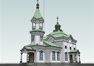 一个欧式小教堂详细建筑SU(草图大师)模型