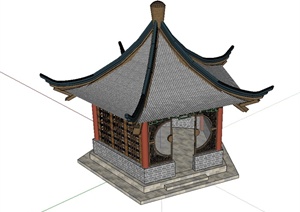 古典中式风格详细的亭房设计SU(草图大师)模型