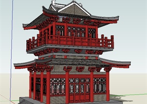 古典中式风格观景楼建筑设计SU(草图大师)模型