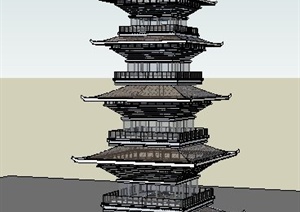 古建四角塔楼设计SU(草图大师)模型