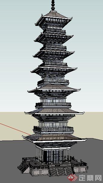 古建四角塔楼设计su模型(3)