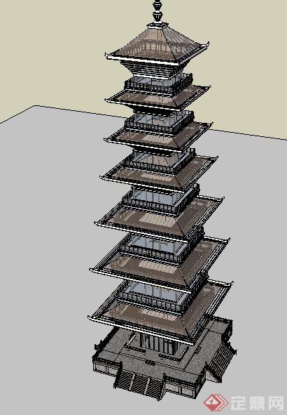 古建四角塔楼设计su模型(2)