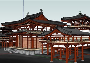 古典中式风格文化建筑体设计SU(草图大师)模型