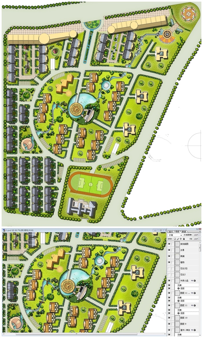 高档住宅小区规划彩色平面图PSD源文件
