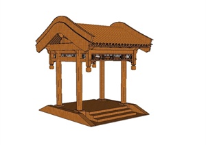 古典中式风格详细木质垂花门SU(草图大师)模型