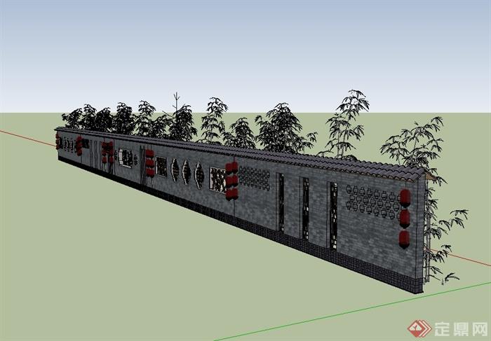 古建围墙详细设计su模型(1)