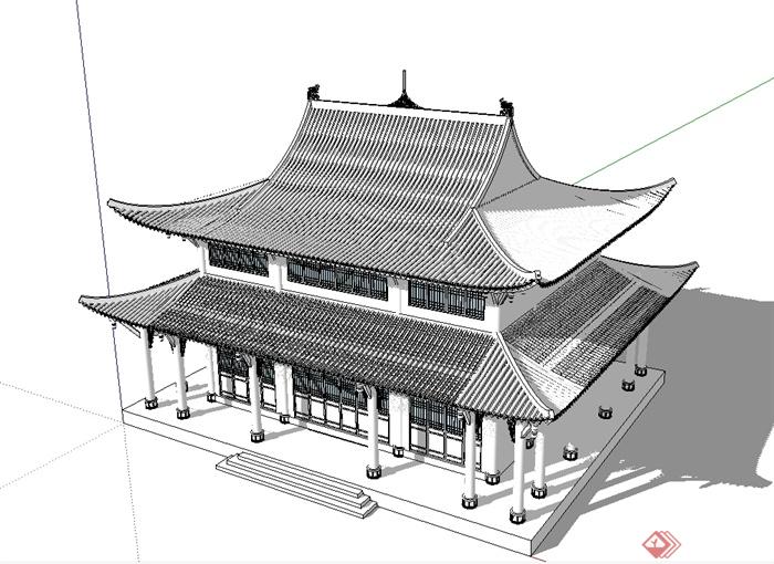 古典中式风格峨眉山测绘晚香堂建筑su模型(1)