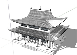 古典中式风格峨眉山测绘晚香堂建筑SU(草图大师)模型