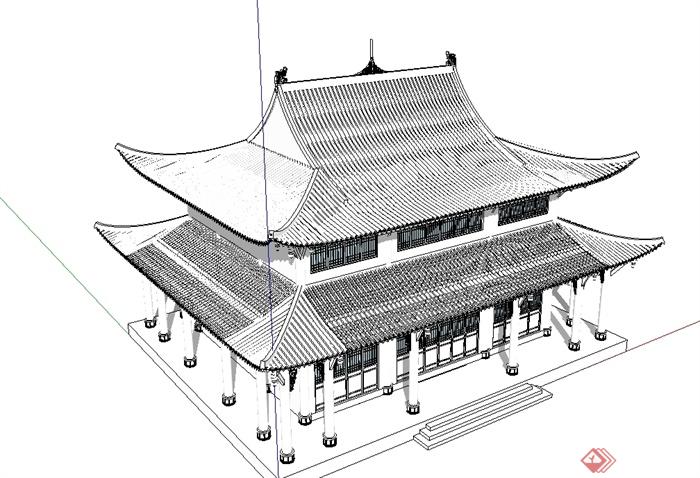 古典中式风格峨眉山测绘晚香堂建筑su模型(2)