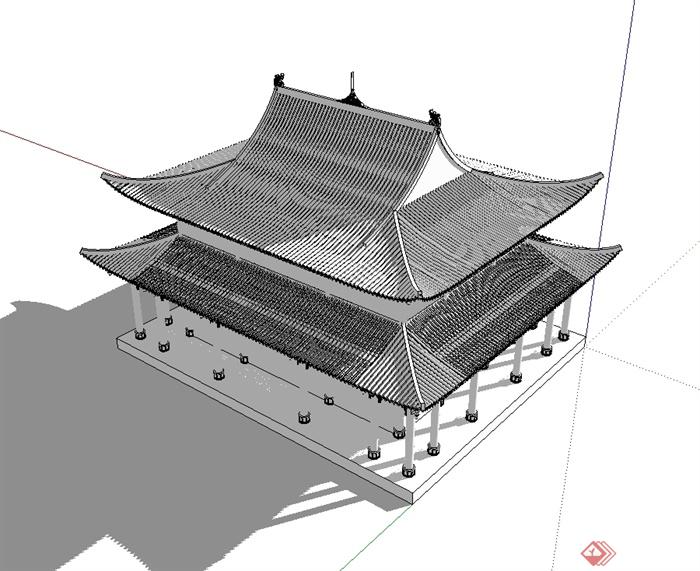 古典中式风格峨眉山测绘晚香堂建筑su模型(3)