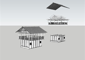 古典中式风格观景吊脚楼设计SU(草图大师)模型
