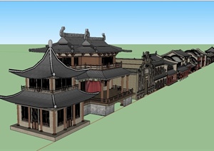 古典中式风格详细的商业建筑综合集设计SU(草图大师)模型