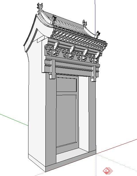 中式风格垂花门素材su模型(1)