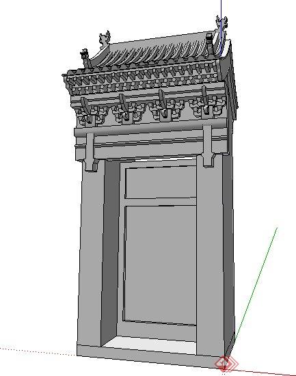 中式风格垂花门素材su模型(2)