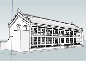 古典中式风格详细的办公楼设计SU(草图大师)模型