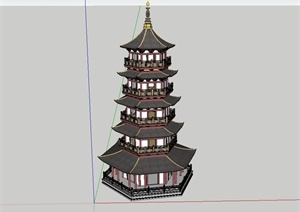 古典中式风格详细的宝塔建筑楼SU(草图大师)模型