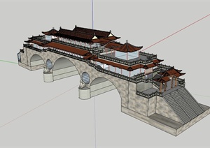 古典中式风格详细的廊桥设计SU(草图大师)模型