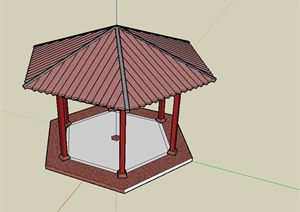 现代中式风格详细的庭院凉亭设计SU(草图大师)模型