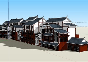 现代中式风格详细完整的商业建筑楼SU(草图大师)模型