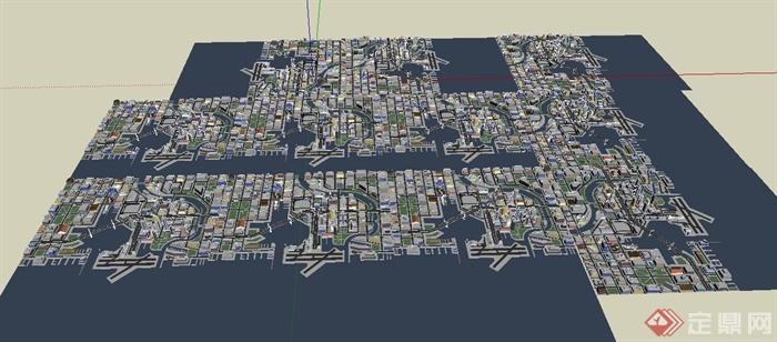 简约城市规划设计建筑su模型(4)