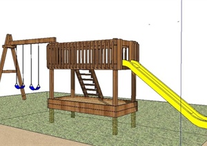 简约滑梯秋千组合儿童设施SU(草图大师)模型