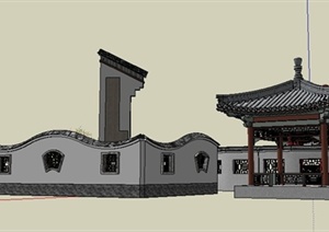中式风格多款景观亭及围墙设计SU(草图大师)模型