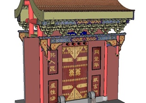 某古典中式垂花门大门设计SU(草图大师)模型
