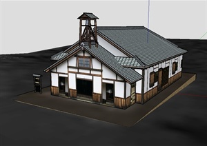 古典中式风格详细的村庄教堂设计SU(草图大师)模型