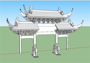 某古典中式风格牌坊门SU(草图大师)模型