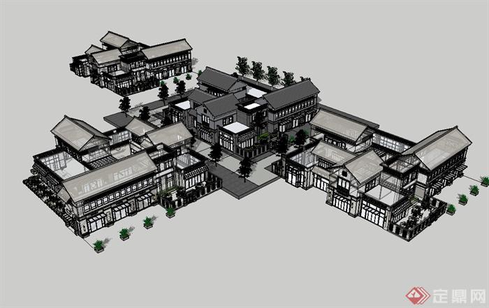 某现代中式风格完整的商业建筑su模型(2)